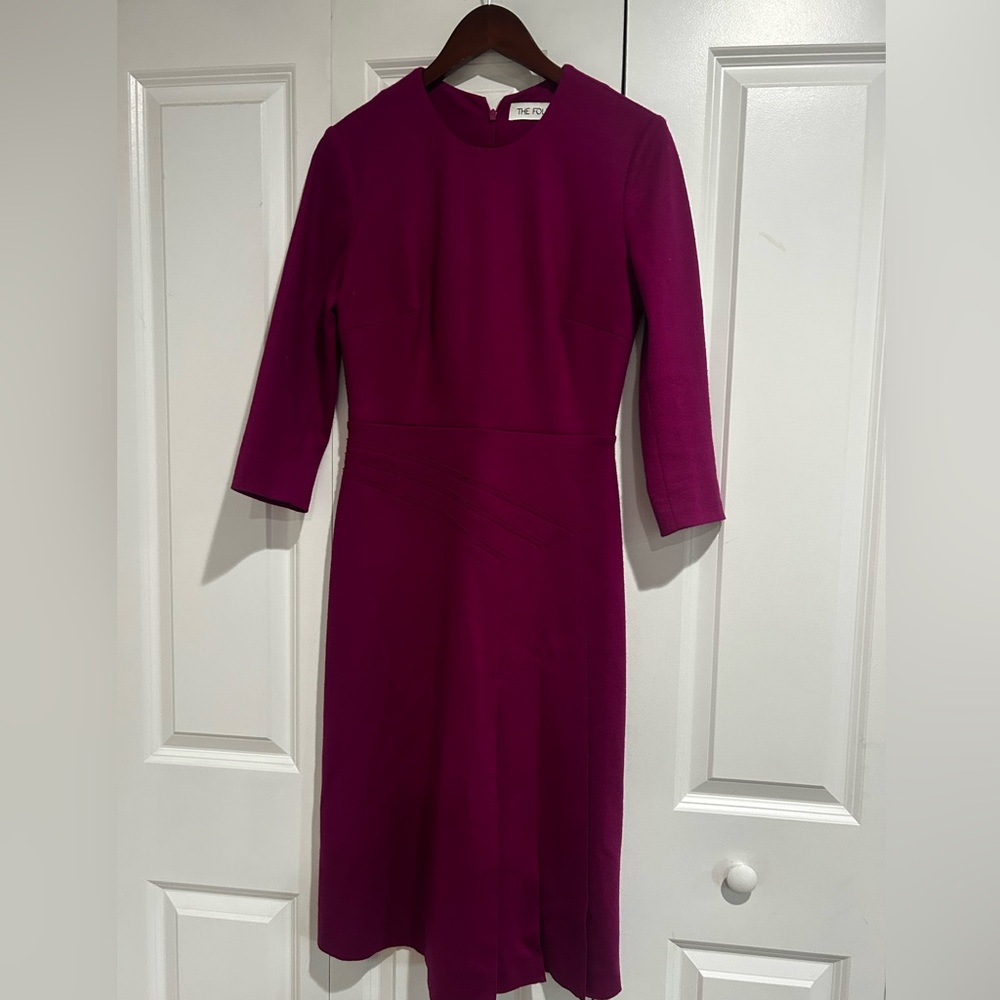 Elegant Purple Sheath Dress with Mock Neck 3/4 Sleeves